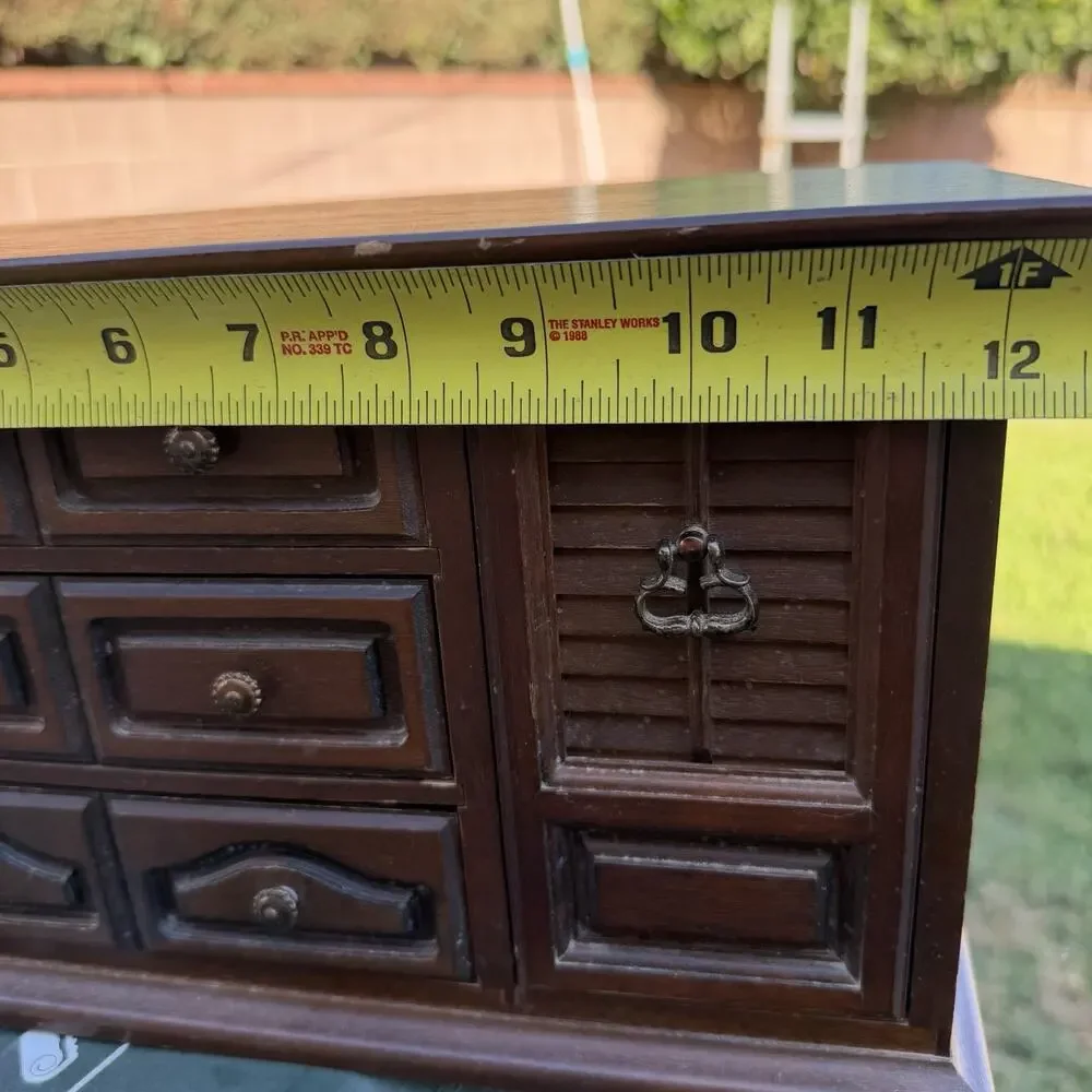 Vintage Wooden Jewelry Armoire Box 3 Drawer Ring Organizer Cabinet Walnut. Japan